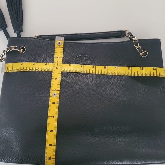 Tory Burch Black Leather Britten Triple Compartments Chain Strap Tote Bag - Picture 12 of 13